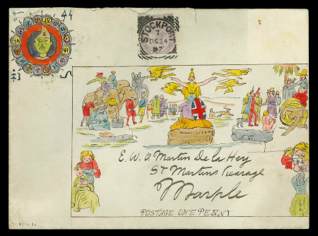 Stamp of Great Britain » Hand Illustrated and Printed Envelopes 1882 (Dec 24) A stunning hand painted 1d. Mulready