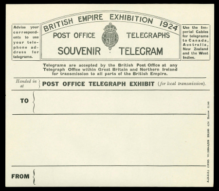 Stamp of Great Britain » King George V » 1924-36 Issues 1924 British Empire Exhibition souvenir telegrams in