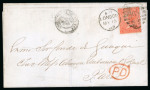 Stamp of Great Britain » 1854-1900 Postal History of the Perforated Line Engraved and Surface Printed Issues 1865 4d. vermilion, SI, Pl. 7, on neat entire from