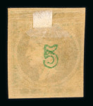 Stamp of Greece » Large Hermes Heads » 1875-80 Printed on cream paper with figures at back 5 lepta yellow green