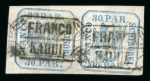 Stamp of Romania » United Principalities 1862-1864 Pair of 30 parale blue handstruck cancelled FRANCO KAHUL
