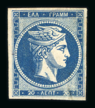 Stamp of Greece » Large Hermes Heads » 1875-80 Printed on cream paper with figures at back 20 lepta deep Prussian blue