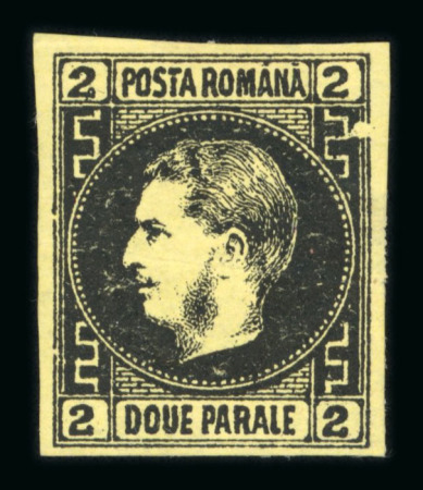 Stamp of Romania » 1866-67 Prince Carol I - Coloured Papers 2 pa. black on yellow on thin paper, lot containing plate flaws
