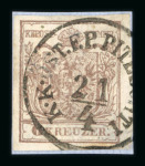 Stamp of Romania » Austrian Levant Post Offices PITESCHTI: 1850 6 kr. brown superbly tied to a small fragment
