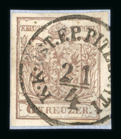 Stamp of Romania » Austrian Levant Post Offices PITESCHTI: 1850 6 kr. brown superbly tied to a small fragment