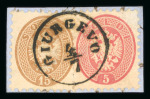 Stamp of Romania » Austrian Levant Post Offices GIURGEVO: Lot of 5 stamps cancelled at Giurgiu. 1864 5s.+15s & pair of 10s on fragment and 1867 15s
