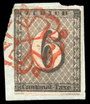 Stamp of Switzerland / Schweiz » Kantonalmarken » Zürich 1846, Zürich 6, Type V, auf kleinem Briefstück