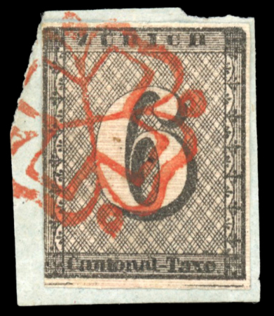 Stamp of Switzerland / Schweiz » Kantonalmarken » Zürich 1846, Zürich 6, Type V, auf kleinem Briefstück