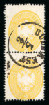 Stamp of Romania » Austrian Levant Post Offices BUCAREST: stamps of the 1863 Issue, 2s. in vertical pair, two 3s. and a 15s. cancelled by Bucarest/Bukarest