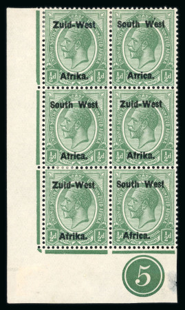 Stamp of South West Africa SWA 1923 Type I 1/2c 'Arrica' variety corner plate block 5 mh