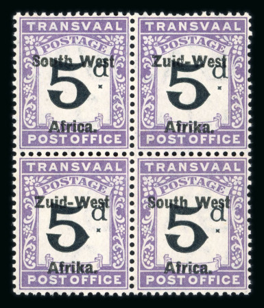 Stamp of South West Africa SWA 1923 10mm spacing Postage Due 5d block 4 mnh