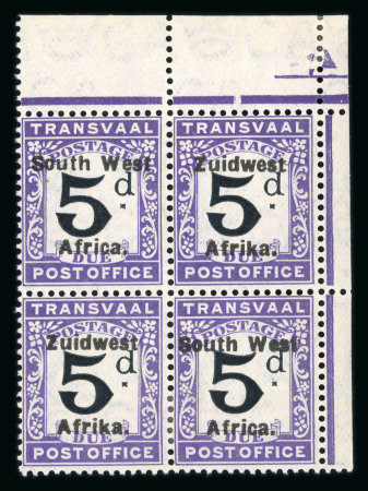 Stamp of South West Africa SWA 1923 5d Postage Due group V blocks 4 x 3 mh/mnh