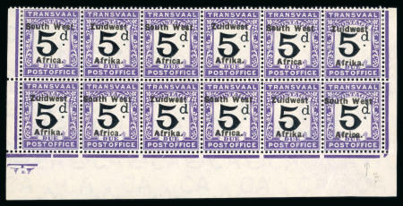 Stamp of South West Africa SWA 1923 5d Postage Due group V block 12 varieties