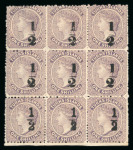 Stamp of Turks and Caicos Islands Turks Islands 1881 1/2 0n 1s block 9 large part o.g.