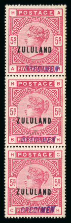 Stamp of South Africa » Zululand 1888-93 5s with "SPECIMEN" type NA1 in mint vertical strip of three