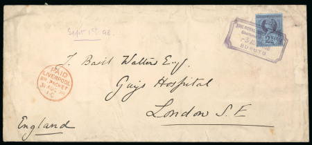 Stamp of Nigerias » Niger Company Territories Burutu (type 7): 1898 (Aug 3) envelope to England with three GB 1887 2 1/2d tied by the very scarce chamfered corners