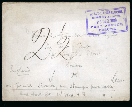 Stamp of Nigerias » West Africa Field Force Mail 1898 (Dec 25, Christmas) envelope endorsed "on Special Service, no stamps procurable" from F. H. Howe to England