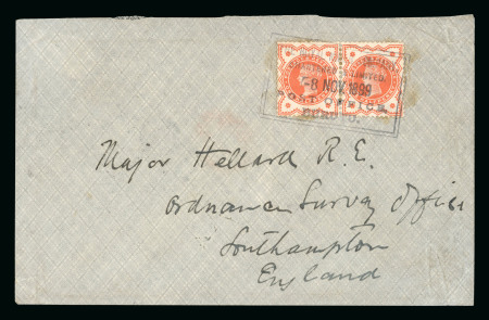 Stamp of Nigerias » Niger Company Territories Burutu (type 6 serif): 1899 (Nov 8) envelope to England with 1887 1/2d Jubilee pair tied by black Burutu serif boxed ds
