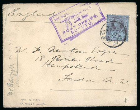 Stamp of Nigerias » Niger Company Territories Burutu (type 6 sans-serif): 1897 (Jan 20) envelope with GB 2 1/2d Jubilee with Burutu sans-serif boxed ds, earliest date recorded