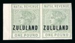 Stamp of South Africa » Zululand Revenues: 1888 £1 green imperf. proof in left marginal pair