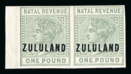 Stamp of South Africa » Zululand Revenues: 1888 £1 green imperf. proof in left marginal pair