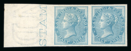 Stamp of India » 1855-1946 De La Rue and later Crown Colony Issues 1856-64 1/2a blue imperf. left marginal pair, unused