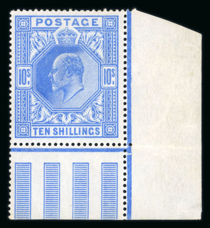 Stamp of Great Britain » King Edward VII » 1911-13 Somerset House Issues 1911-13 Somerset House 10/- blue corner marginal mint with large part o.g.