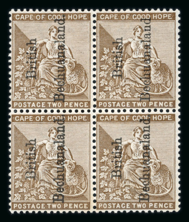 Stamp of Bechuanaland » British Bechuanaland 1891 optd 2d bistre in mint block of 4, the upper right stamp with 'No stop' variety, also 1893 1d in marginal pair showing varieties