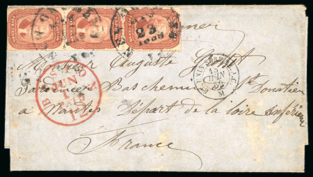 Stamp of United States » 1857-61 Issue 1859, cover franked with 5cts red brick (SG n° 27)