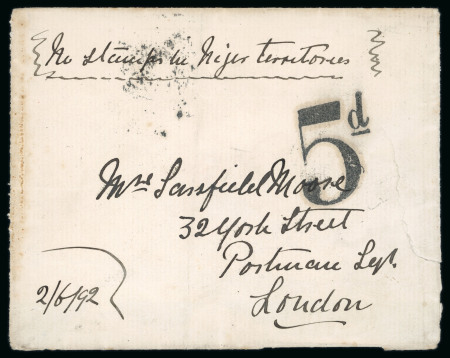Stamp of Nigerias » Niger Company Territories Niger Coast 1892 stampless envelope Akassa to London 5d hs