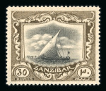 Stamp of Zanzibar 1921-29 30r black and brown mint