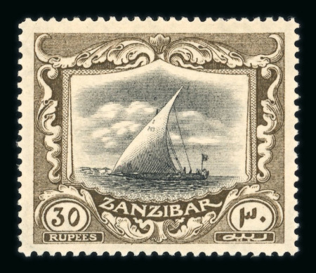 Stamp of Zanzibar 1921-29 30r black and brown mint