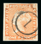 Stamp of Mauritius » 1848-59 Post Paid Issue » Intermediate Impressions (SG 10-15) 1d dull vermilion on bluish paper, late intermediate
