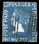Stamp of Mauritius » 1859 Sherwin Issue (SG 40) Mauritius 1859 bluish paper 2d deep blue used