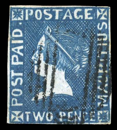 Stamp of Mauritius » 1859 Sherwin Issue (SG 40) Mauritius 1859 bluish paper 2d deep blue used