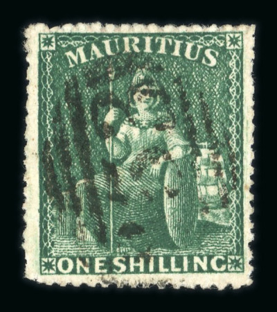Stamp of Mauritius » 1860-72 De La Rue Issues (SG 46-72) Mauritius 1862 intermediate perf 14 to 16 1s deep green used