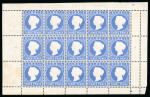 Stamp of Gambia 1880-81 CC (upright) 3d bright ultramarine in mint n.h. complete pane of 15