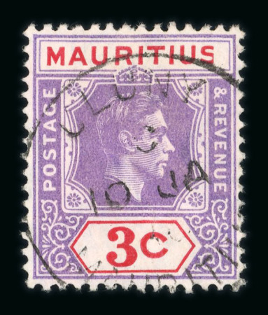 Stamp of Mauritius » Later Issues Mauritius 1938-49 3c reddish lilac and red sliced S var used