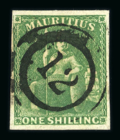 Stamp of Mauritius » 1858-62 Britannia Issues (SG 26-35) Mauritius 1859-61 Britannia 1s green used '12' numeral