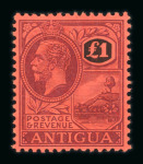 Stamp of Antigua & Barbuda 1921-29 MCA £1 purple and black on red mint n.h., very fine