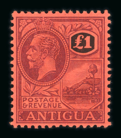 Stamp of Antigua & Barbuda 1921-29 MCA £1 purple and black on red mint n.h., very fine