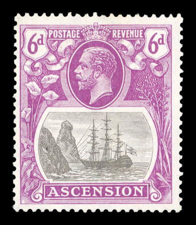 Stamp of Ascension 1924 Script 6d grey-black and bright purple mint with 'Broken mainmast