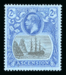 Stamp of Ascension 1924 Script 2/- grey-black and blue mint with the 'Torn flag' variety