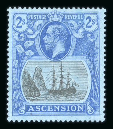 Stamp of Ascension 1924 Script 2/- grey-black and blue mint with the 'Torn flag' variety