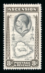 Stamp of Ascension 1934 8d black and sepia mint, large part o.g., with the 'Teardrops' flaw