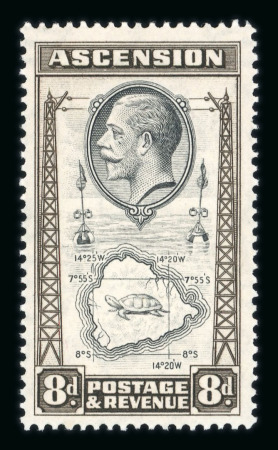 Stamp of Ascension 1934 8d black and sepia mint, large part o.g., with the 'Teardrops' flaw