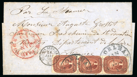 Stamp of United States » 1857-61 Issue 5c Indian Red (Scott 28A). Vertical strip of three,