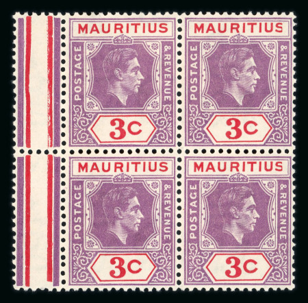 Stamp of Mauritius » Later Issues Mauritius 1938-49 KGVI 3c sliced 'S' and 25c 'IJ' variety hinged