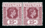 Stamp of Mauritius » Later Issues Mauritius 1938-49 KGVI 3c sliced 'S' and 25c 'IJ' variety hinged