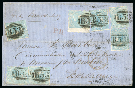 Stamp of Mauritius » 1860-72 De La Rue Issues (SG 46-72) Mauritius 1864 oiuter letter sheet to Bordeaux, 2d x 7